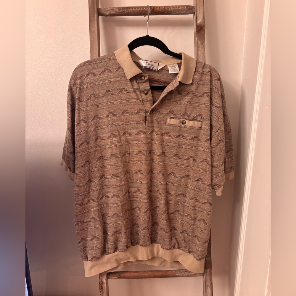 90s Vintage Style Classic Brown Patterned Polo Shirt